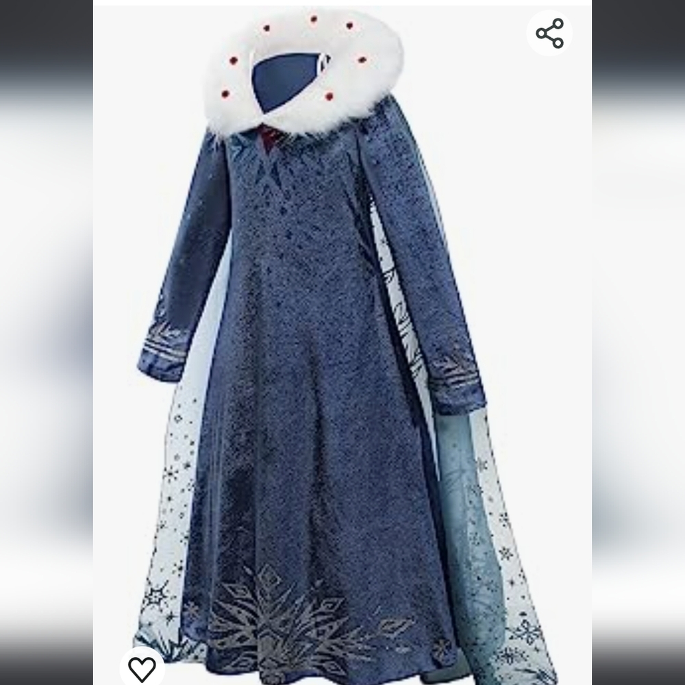 Blue Princess Elsa-Inspired Kids Costume Dress with White Fur Collar